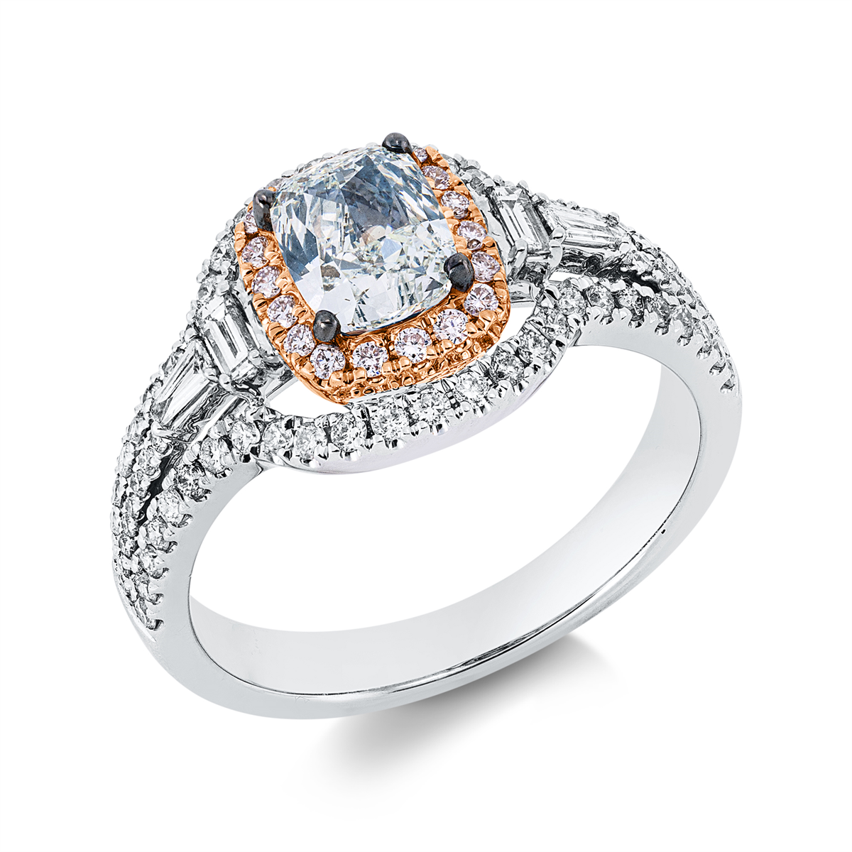 diamond full cut fancy colored diamond ring in whitegold / rosegold