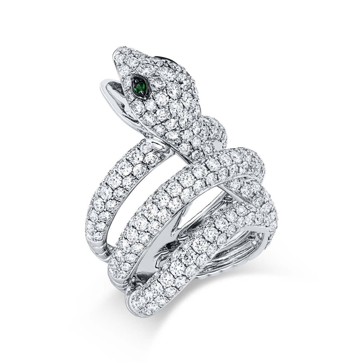 diamond full cut tsavorite animal ring in white gold