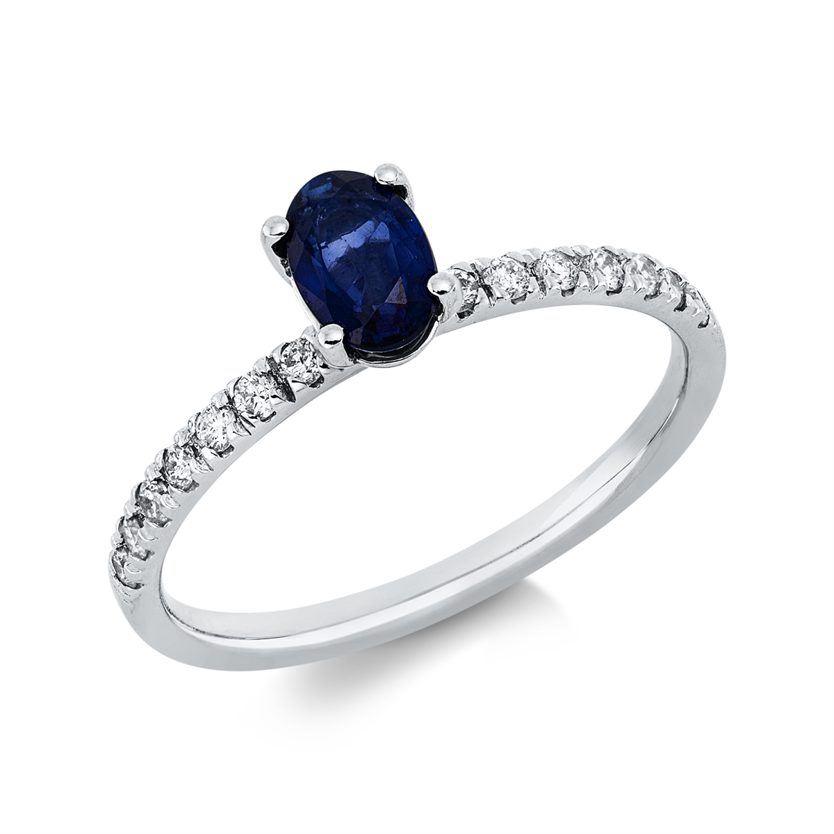 diamond full cut sapphire colored stone classic ring in white gold