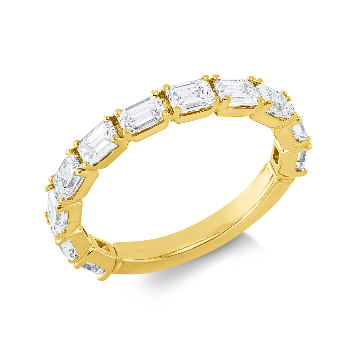 emerald cut baguette ring in yellow gold