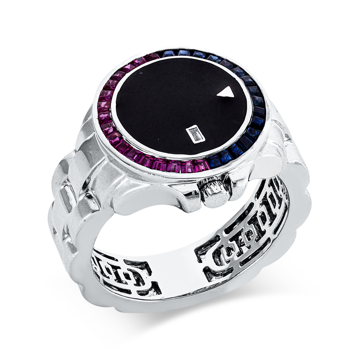 baguette sapphire colored stone classic ring in white gold