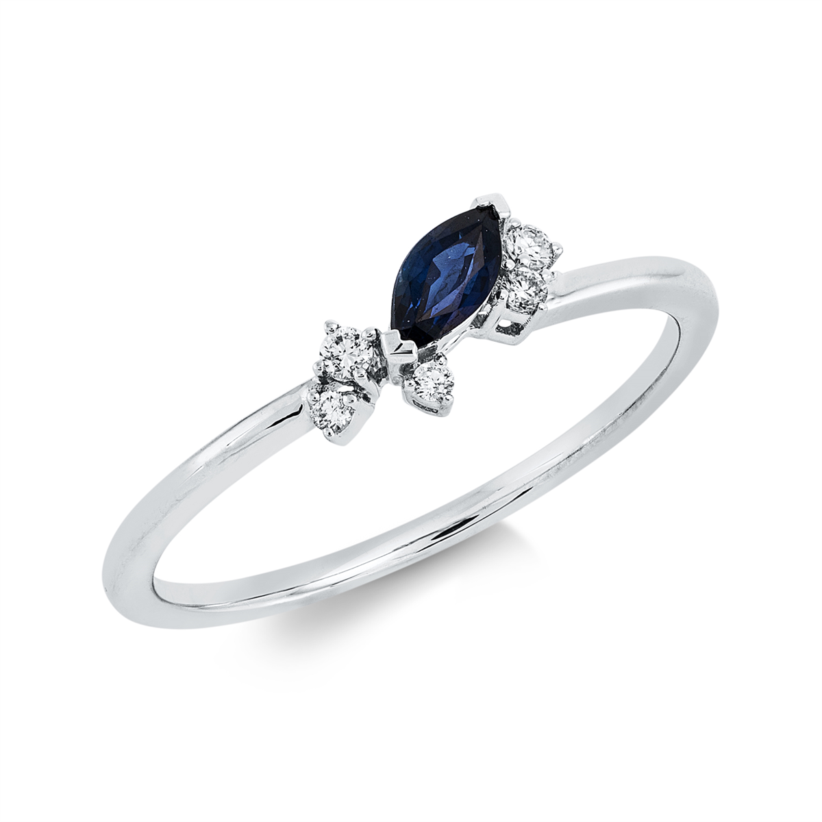 diamond full cut sapphire colored stone classic ring in white gold
