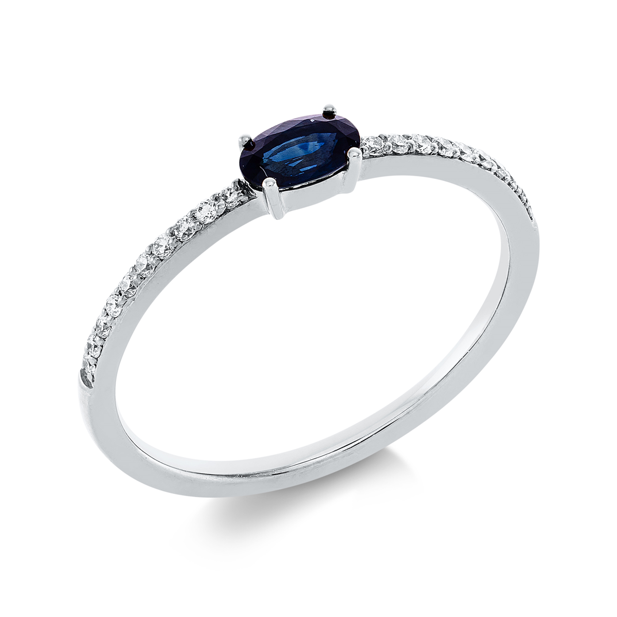 diamond full cut sapphire colored stone classic ring in white gold