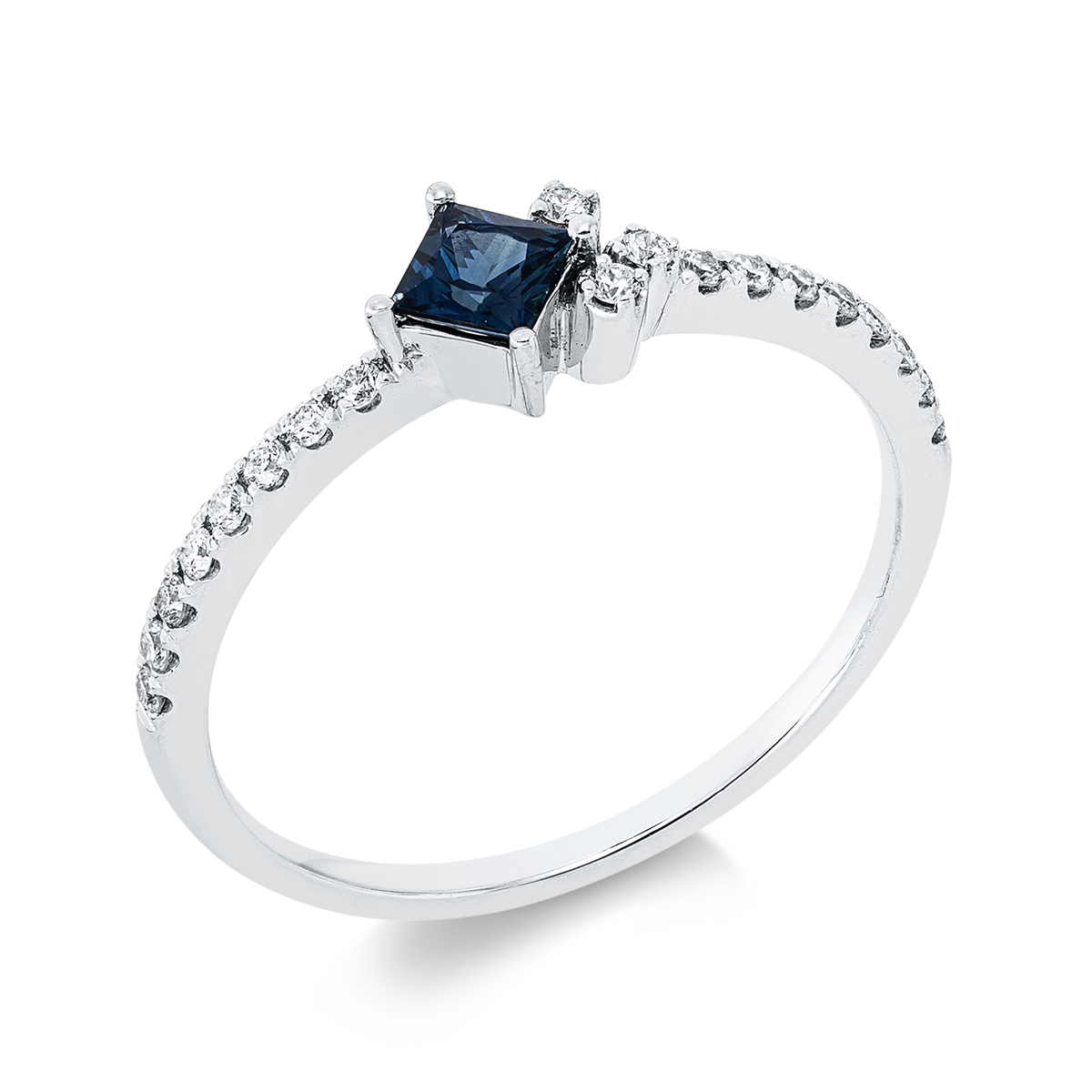 diamond full cut sapphire colored stone classic ring in white gold