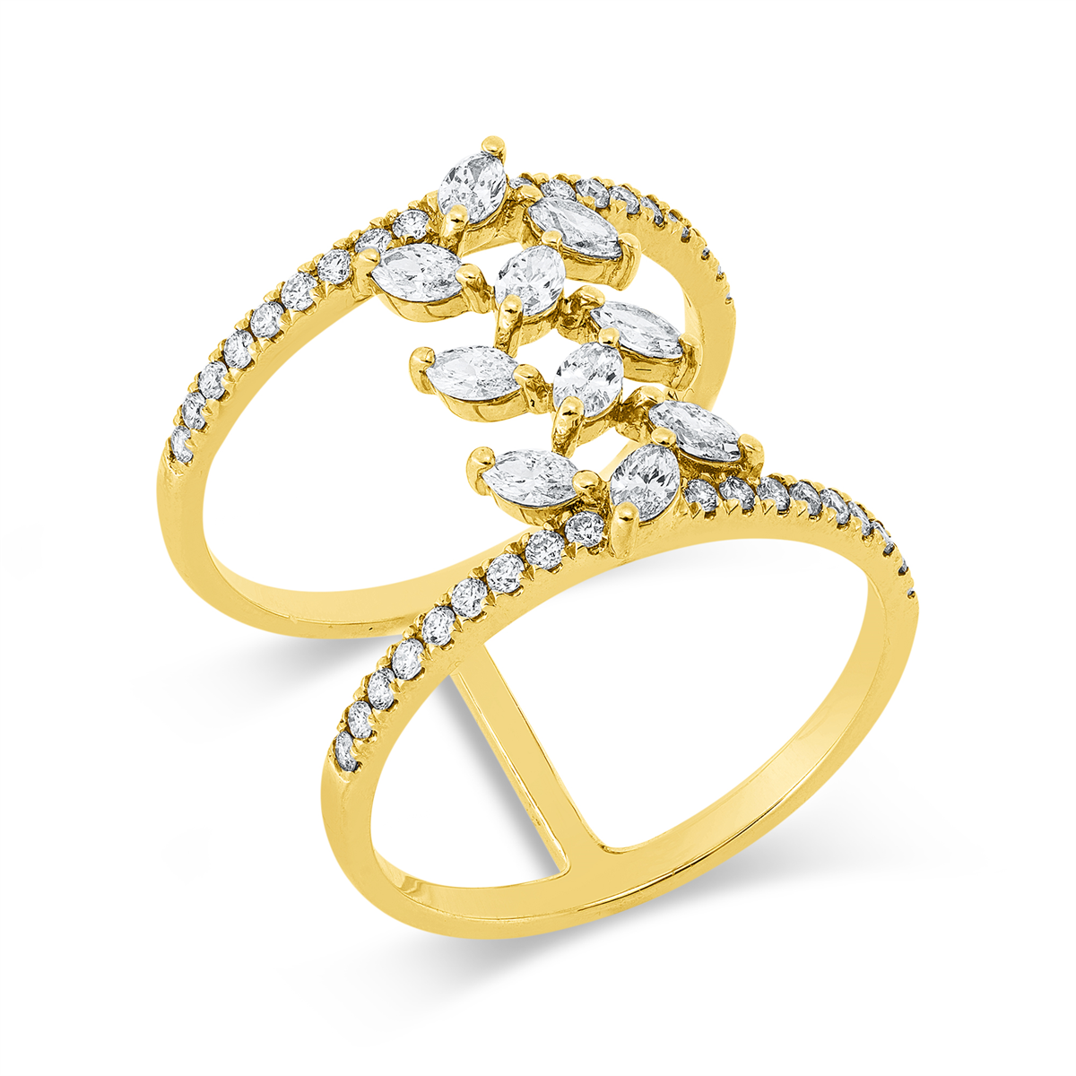diamond full cut modern woman ring in yellow gold