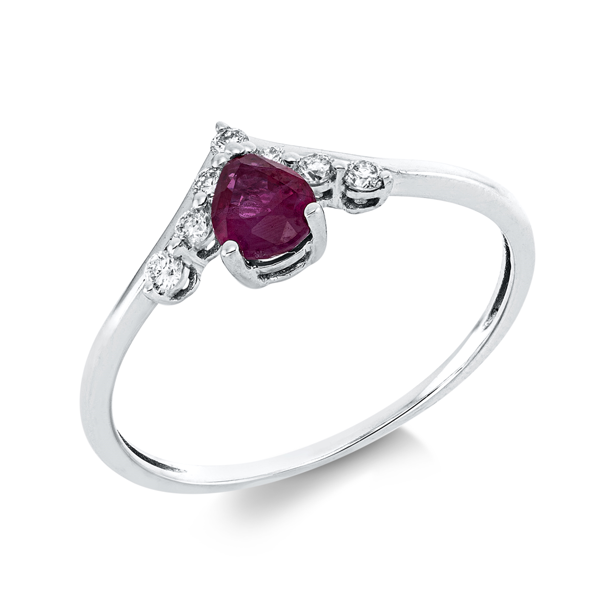diamond full cut ruby colored stone classic ring in white gold