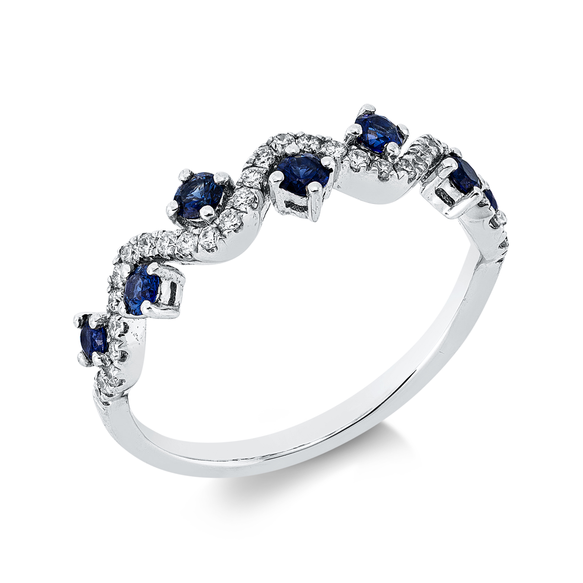 diamond full cut sapphire colored stone classic ring in white gold