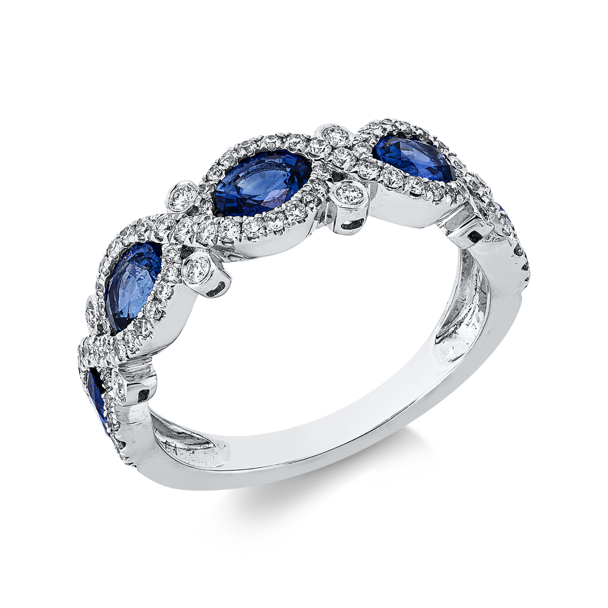 diamond full cut sapphire colored stone classic ring in white gold