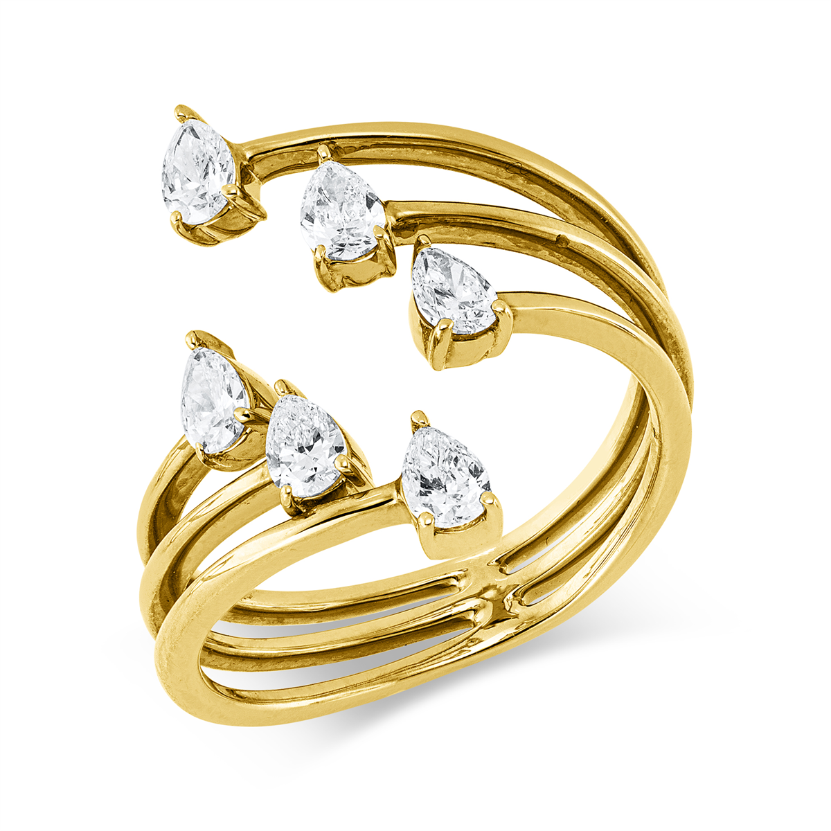 pear shape modern woman ring in yellow gold