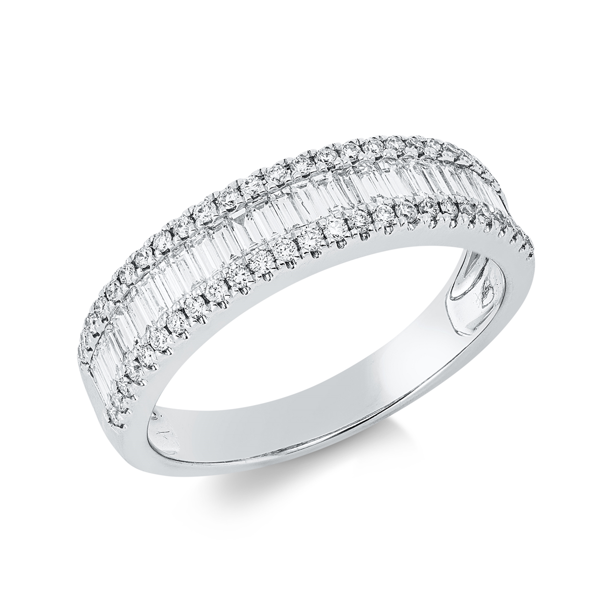 diamond full cut baguette ring in white gold