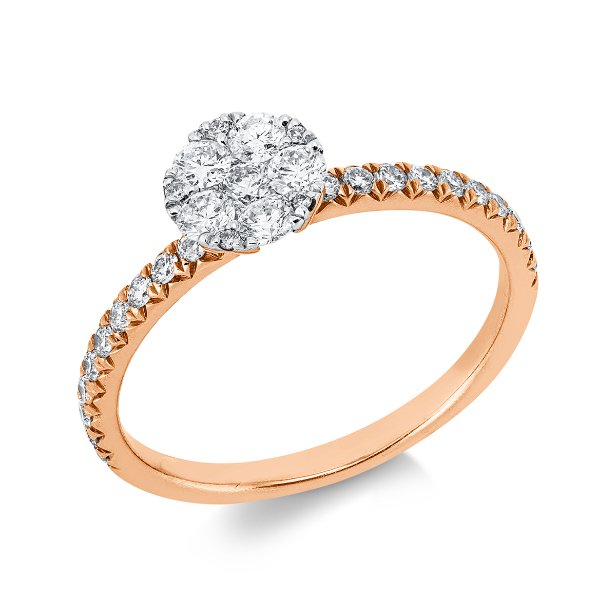 diamond full cut illusion classic ring in red gold