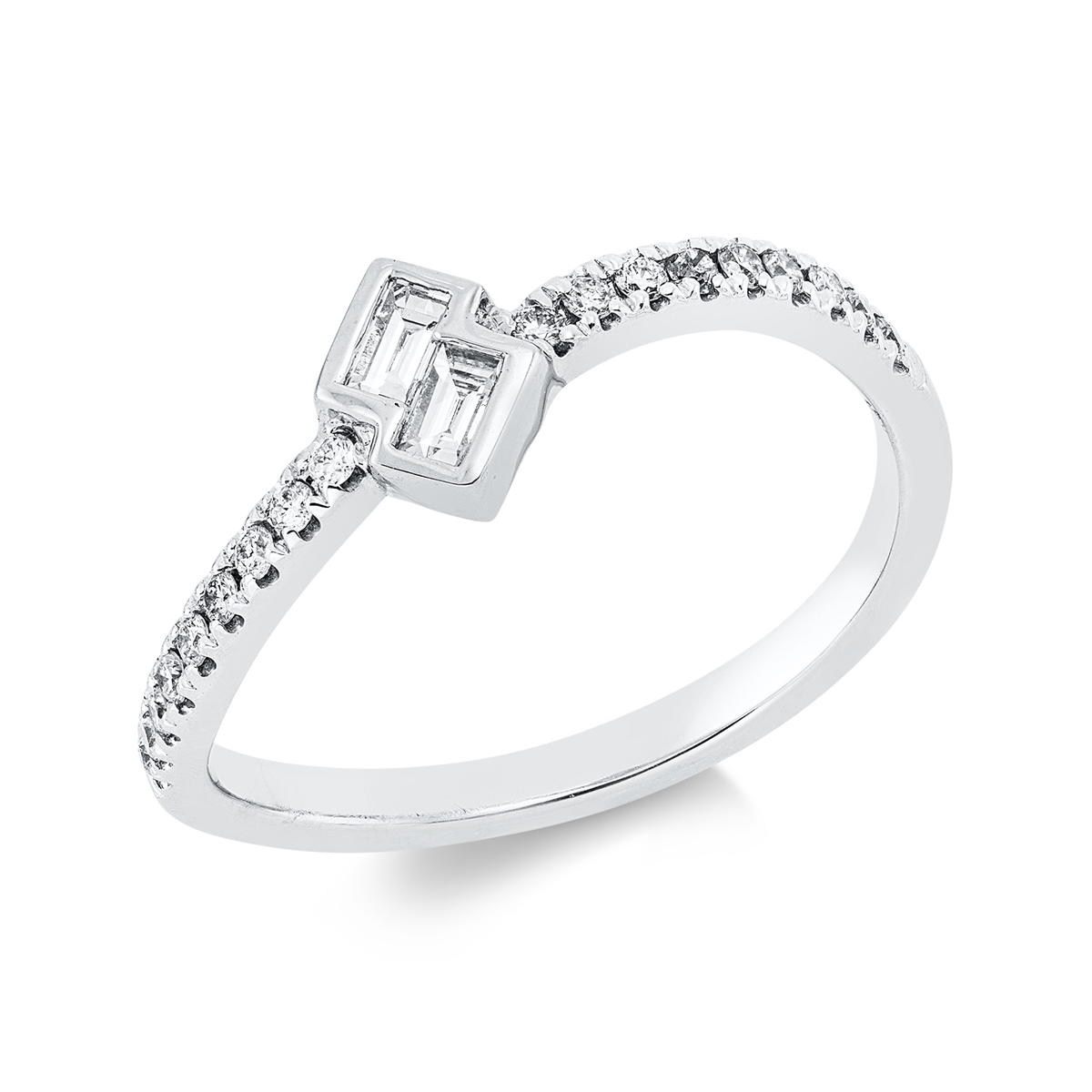 diamond full cut baguette ring in white gold