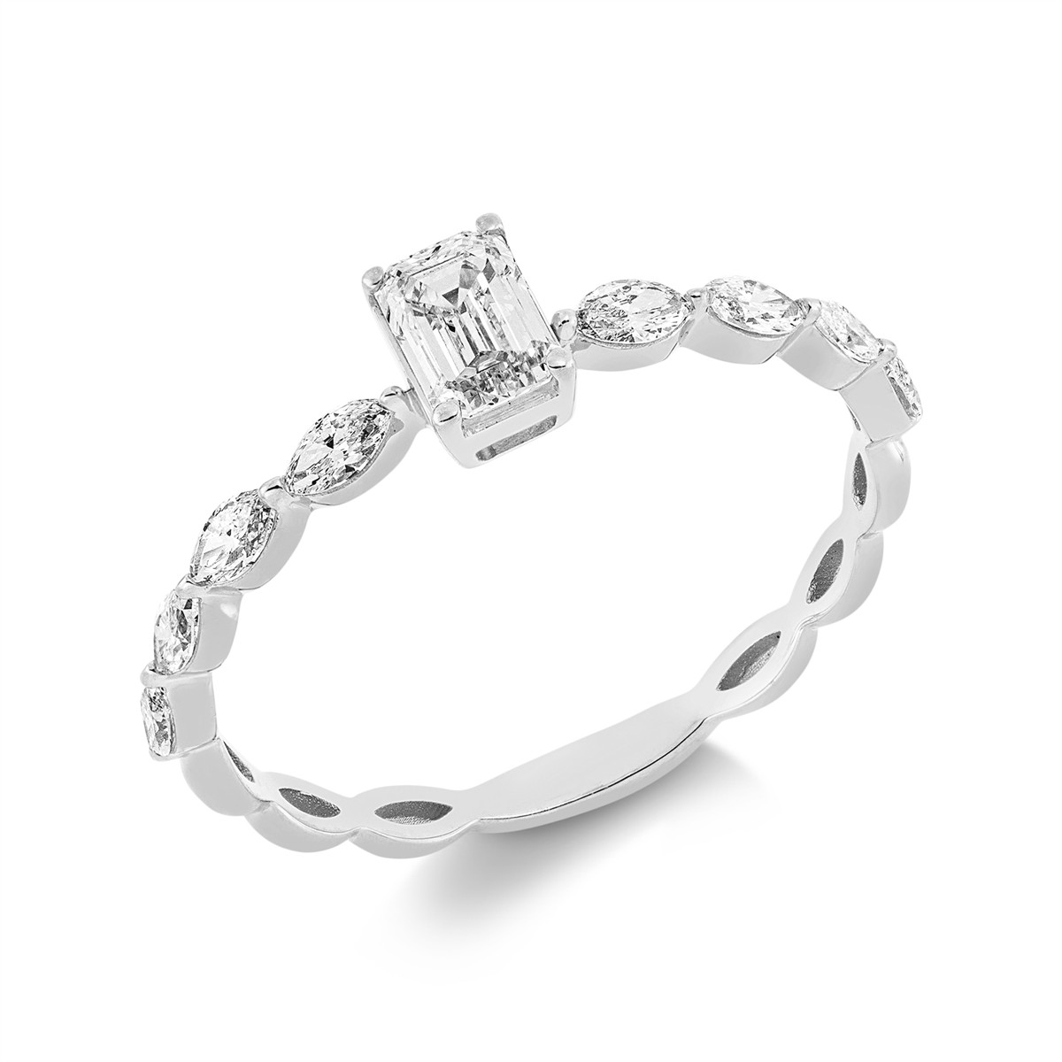 marquise solitaire with accent stones ring in white gold