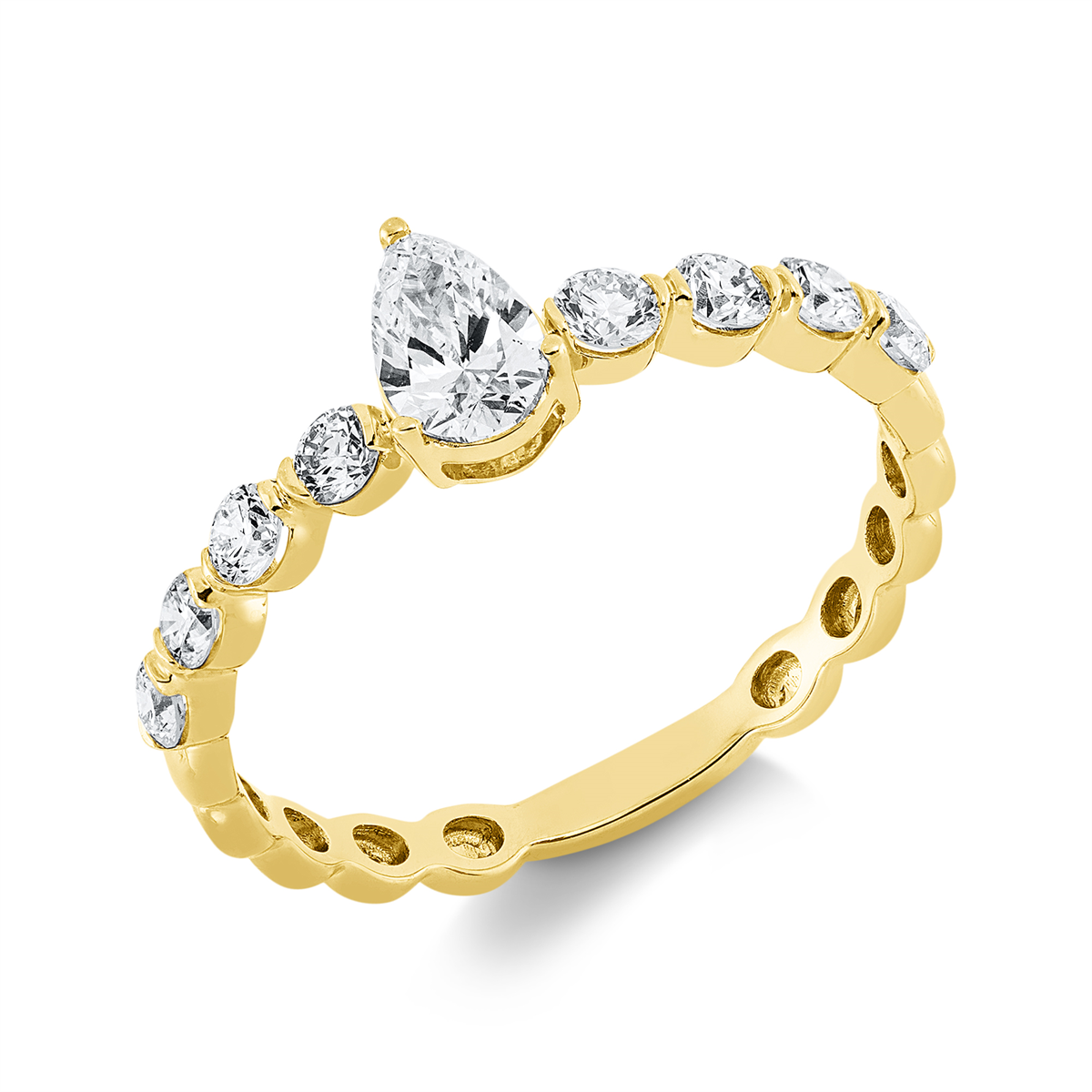 diamond full cut solitaire with accent stones ring in yellow gold