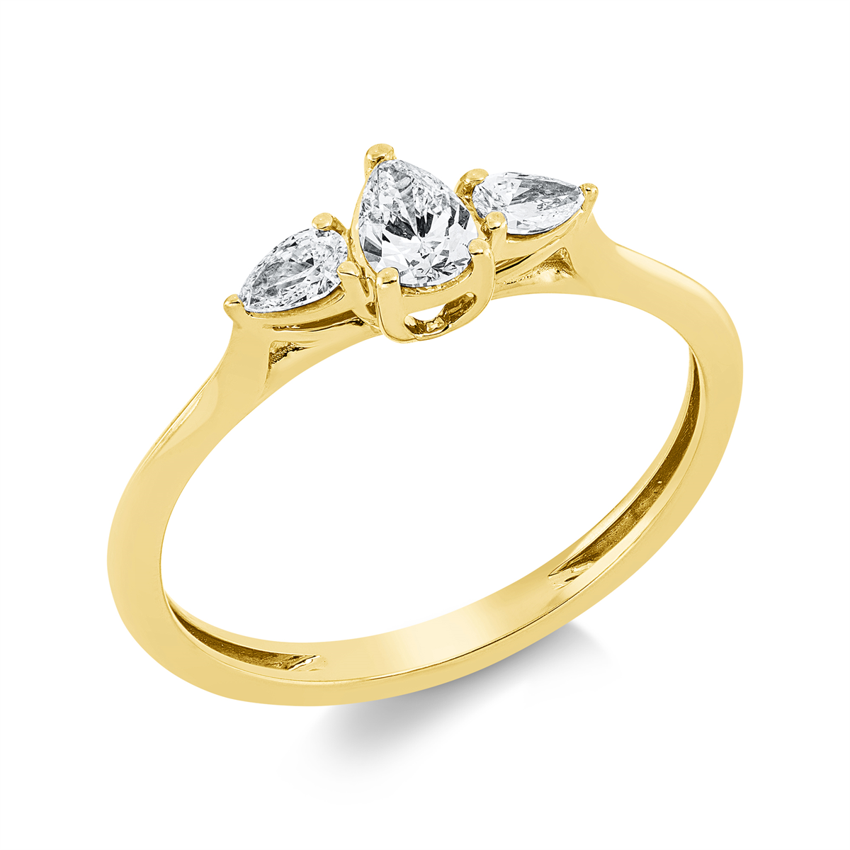 pear shape solitaire with accent stones ring in yellow gold