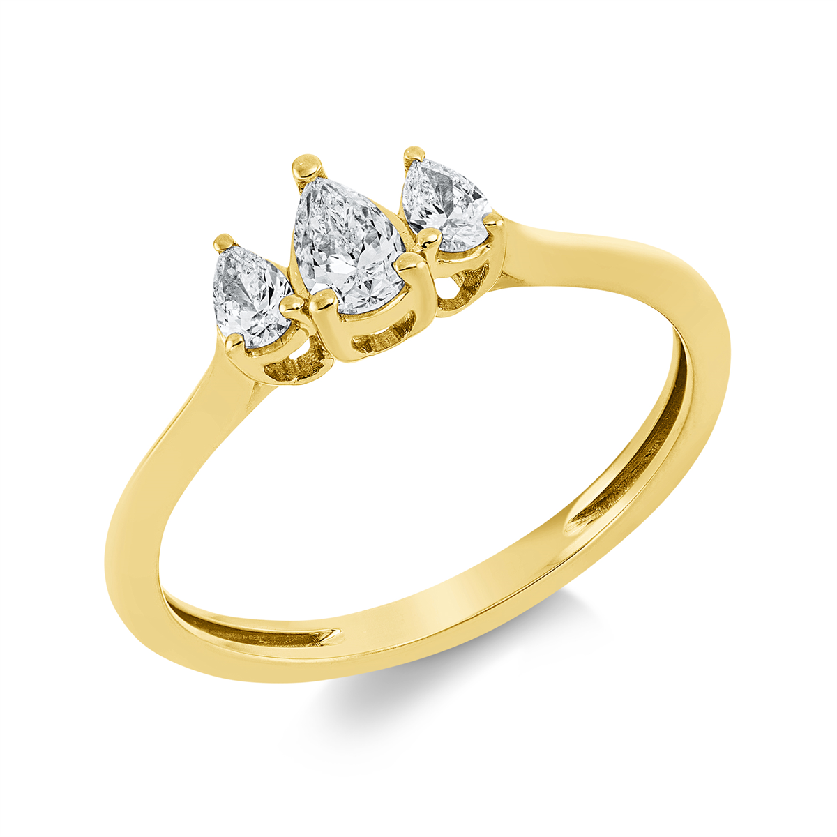 pear shape solitaire with accent stones ring in yellow gold