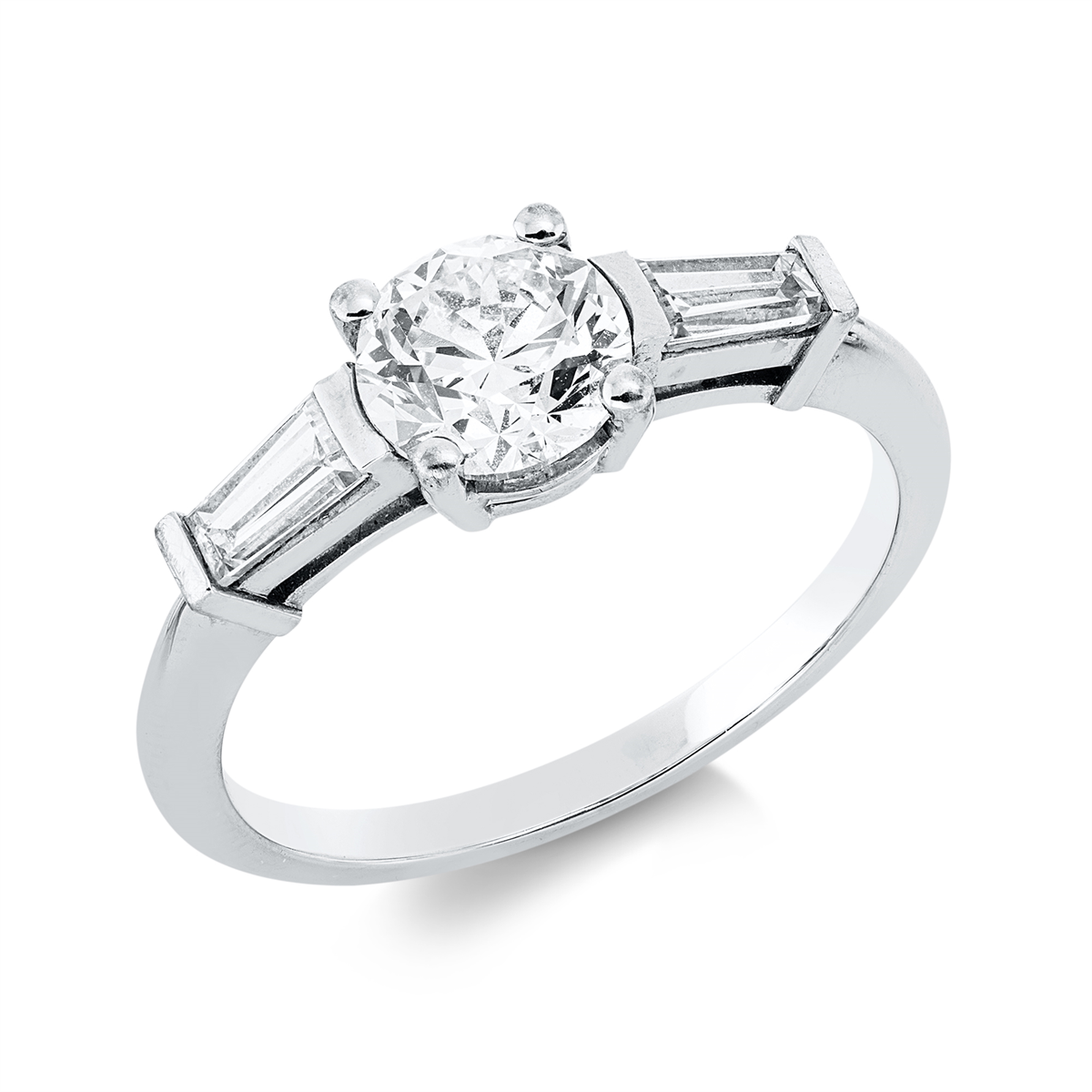 taper solitaire with accent stones ring in white gold
