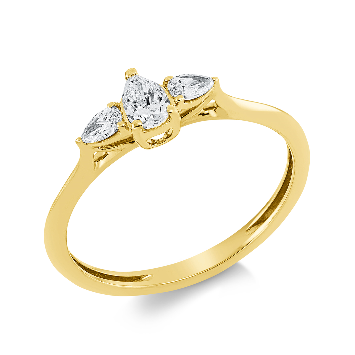 pear shape solitaire with accent stones ring in yellow gold