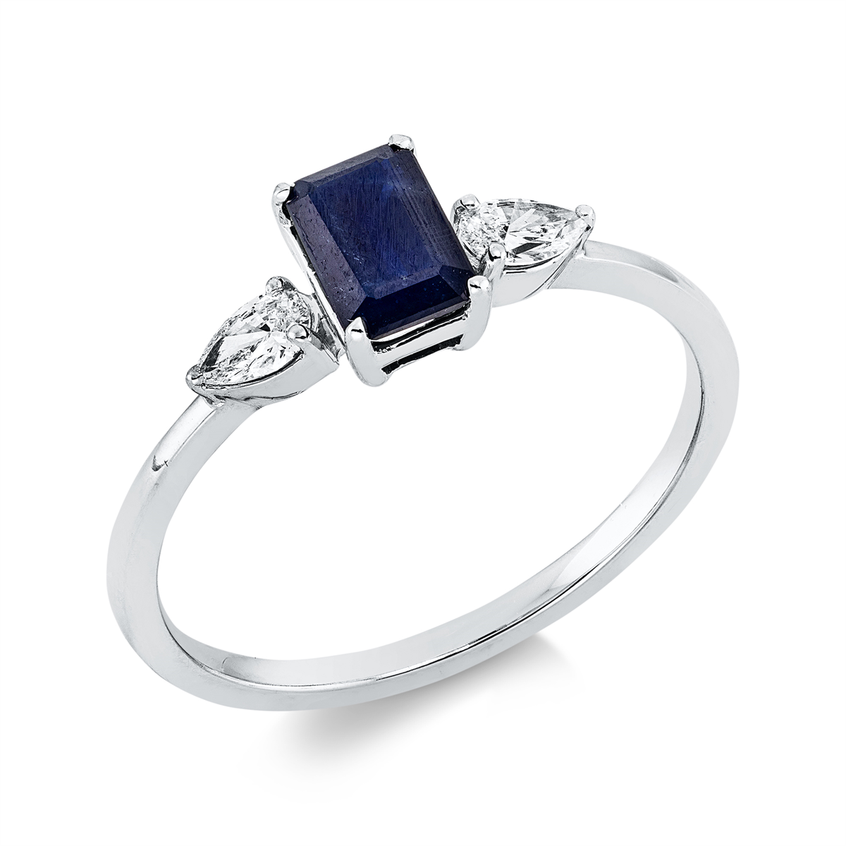 pear shape sapphire colored stone classic ring in white gold