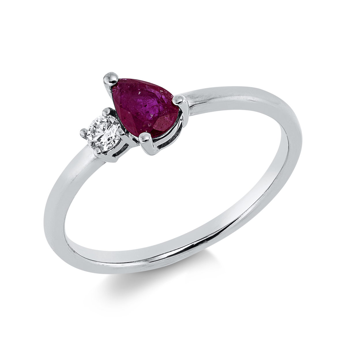 diamond full cut ruby colored stone classic ring in white gold
