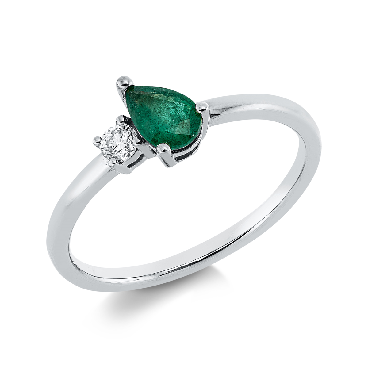 diamond full cut emerald colored stone classic ring in white gold