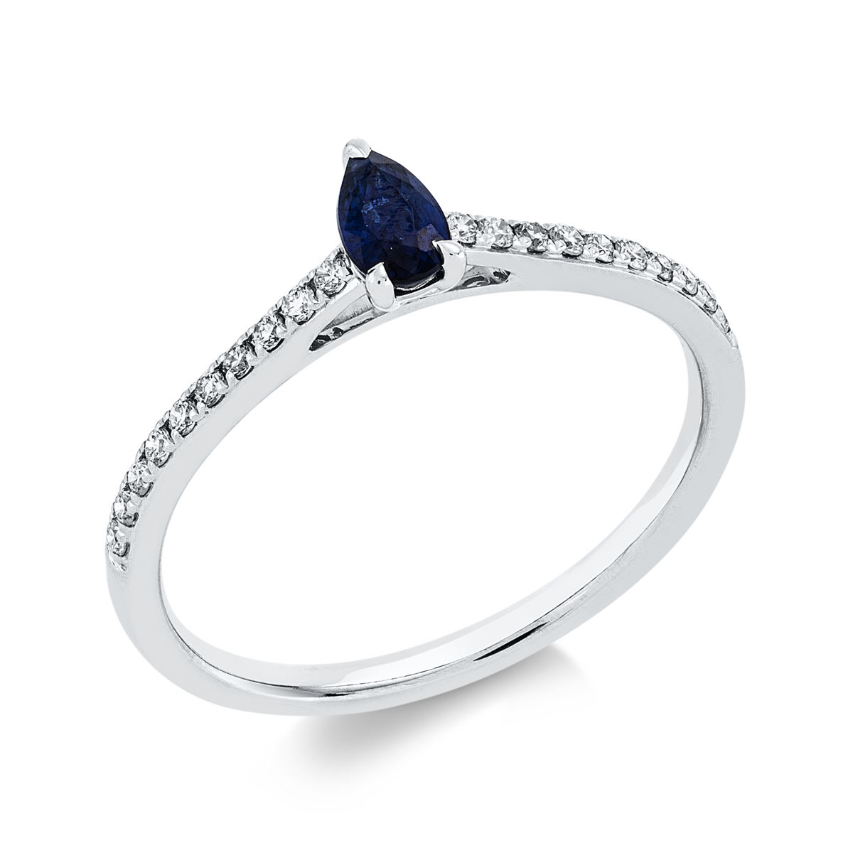 diamond full cut sapphire colored stone classic ring in white gold