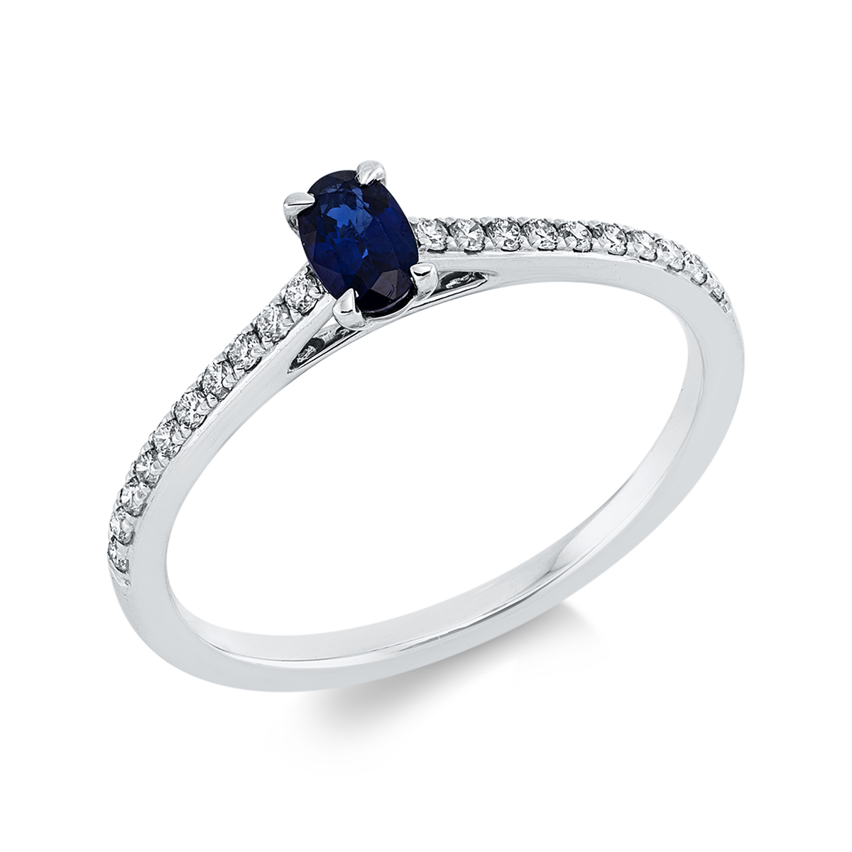 diamond full cut sapphire colored stone classic ring in white gold
