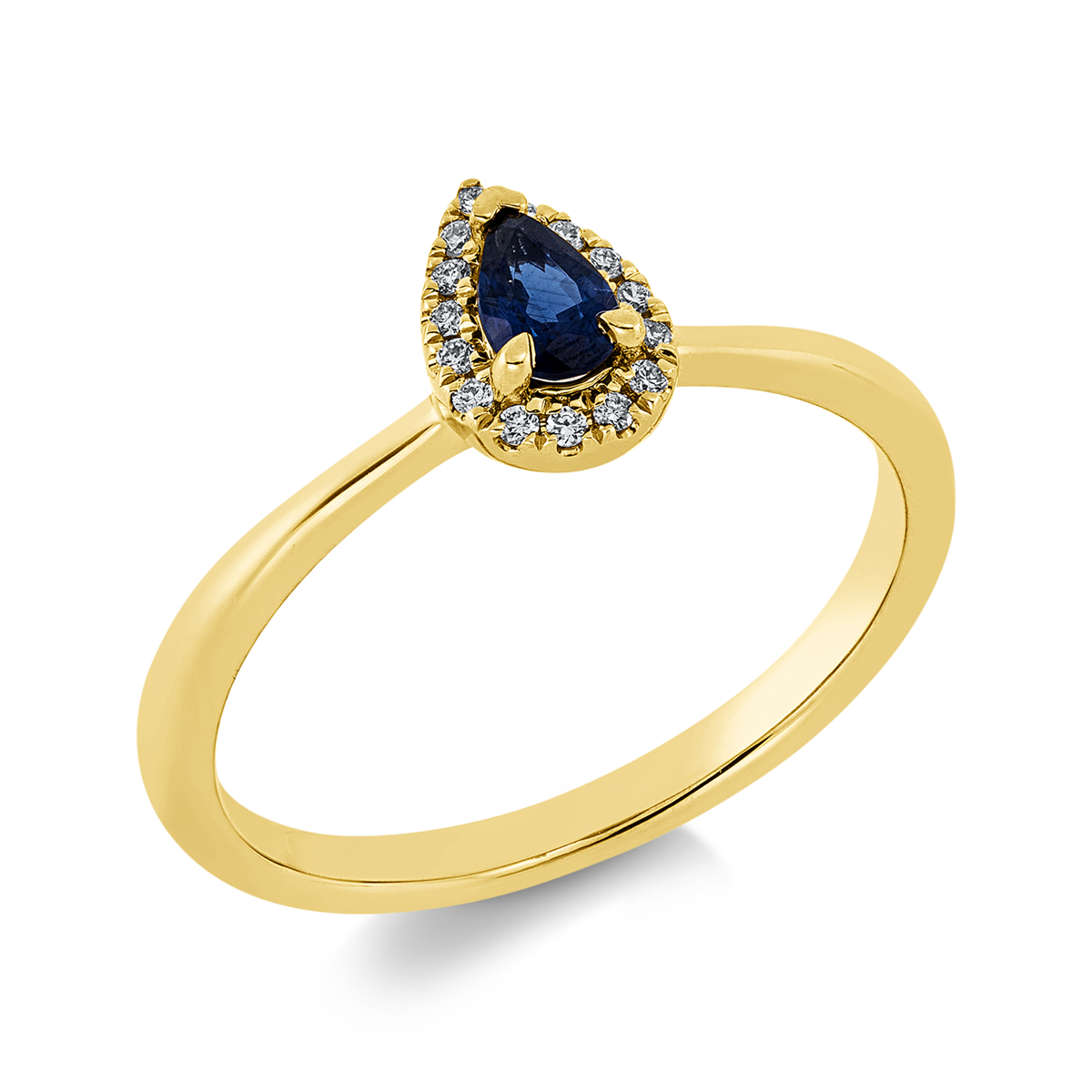 diamond full cut sapphire colored stone classic ring in yellow gold