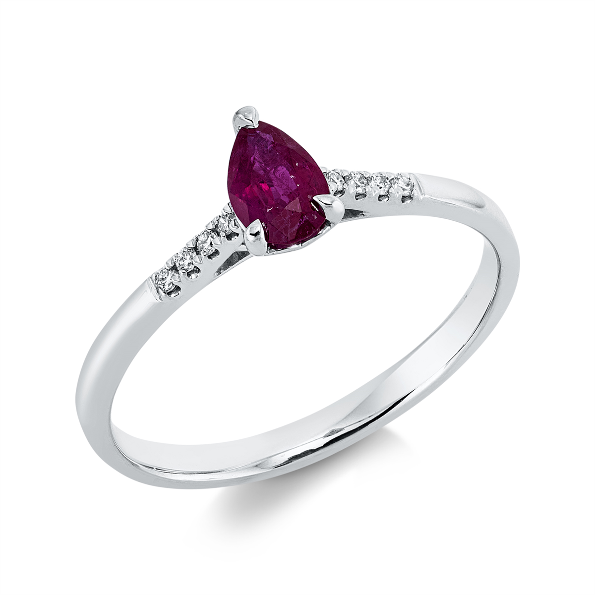 diamond full cut ruby colored stone classic ring in white gold