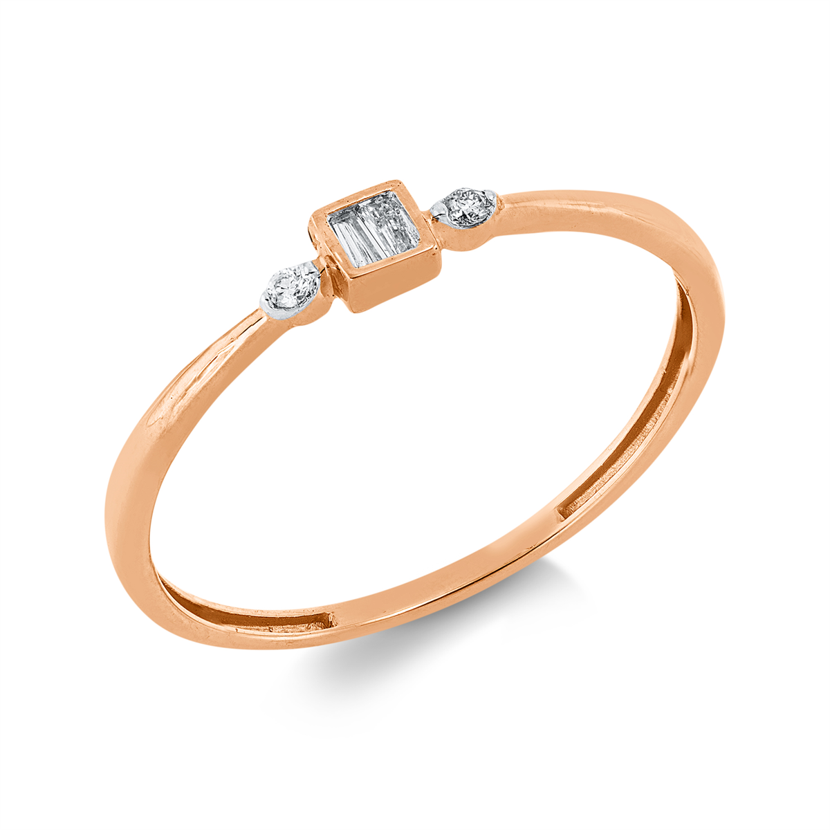 diamond full cut baguette ring in red gold