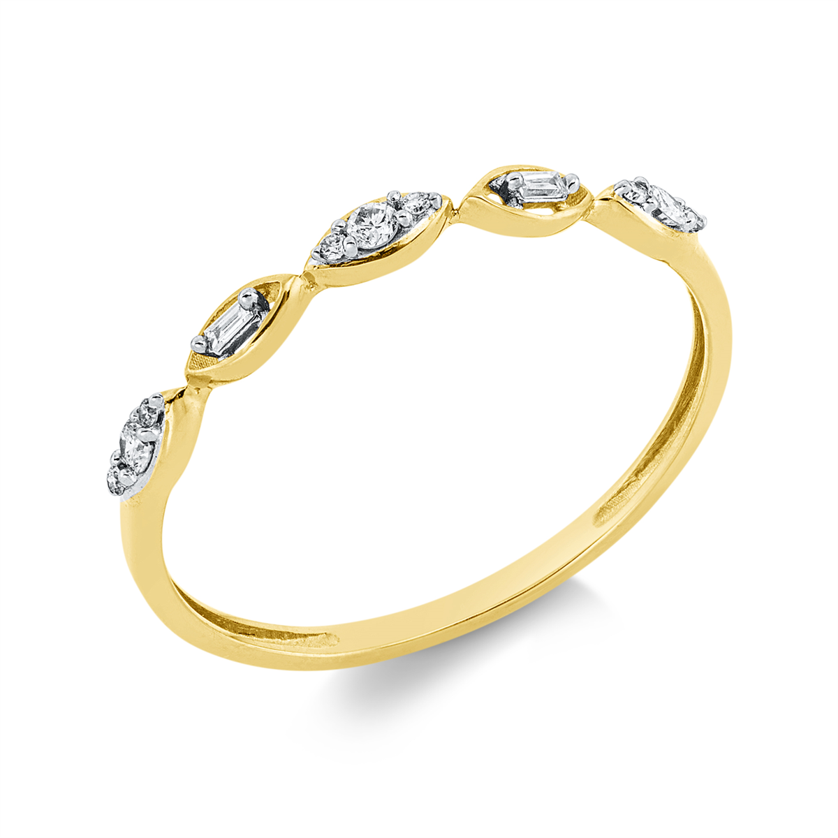 diamond full cut baguette ring in yellow gold