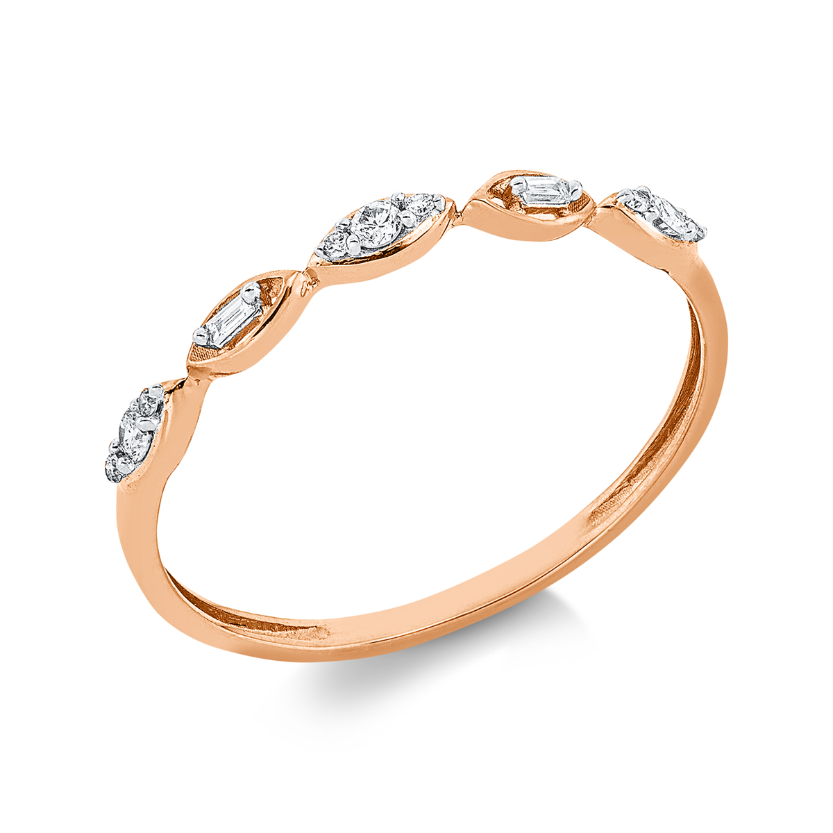 diamond full cut baguette ring in red gold