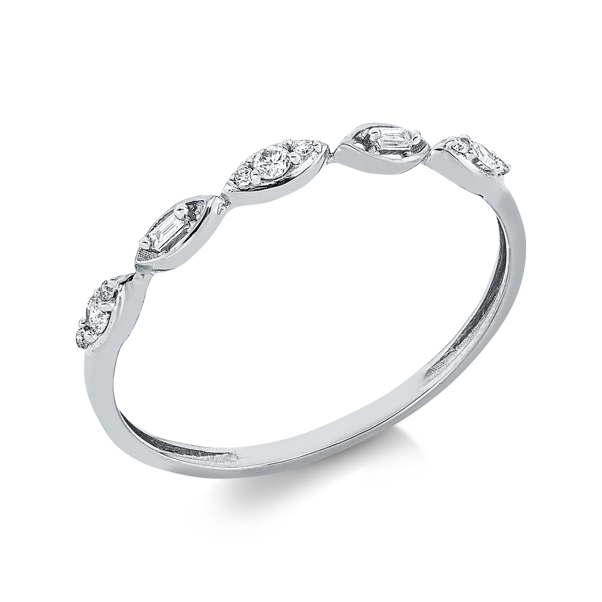 diamond full cut baguette ring in white gold