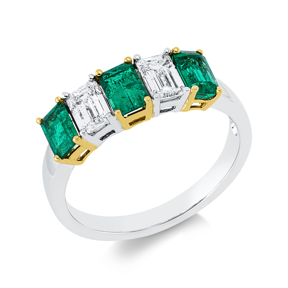 emerald cut emerald colored stone classic ring in white gold / yellow gold