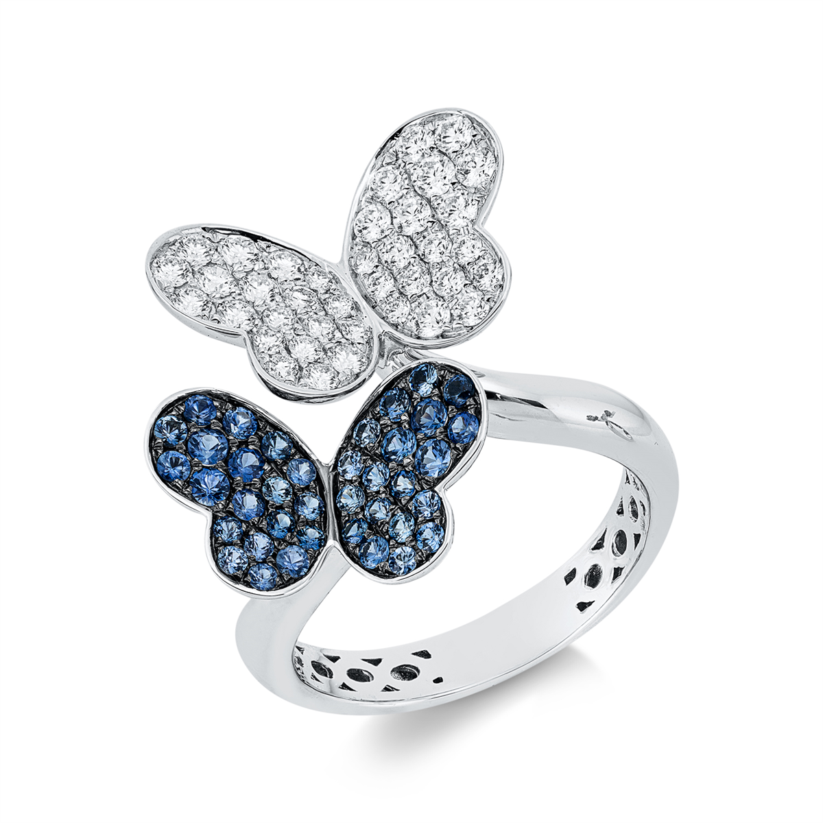 diamond full cut sapphire animal ring in white gold