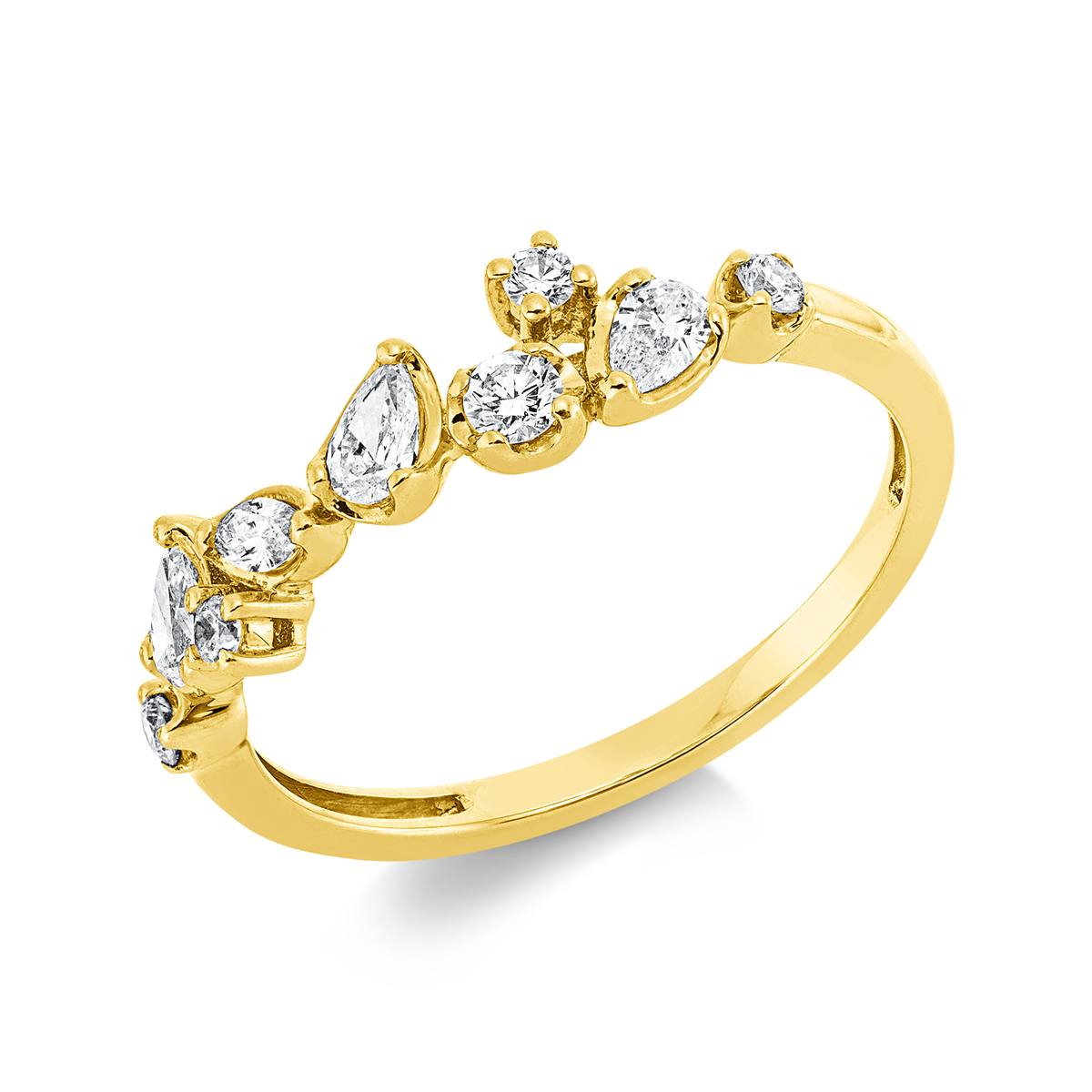 diamond full cut modern woman ring in yellow gold