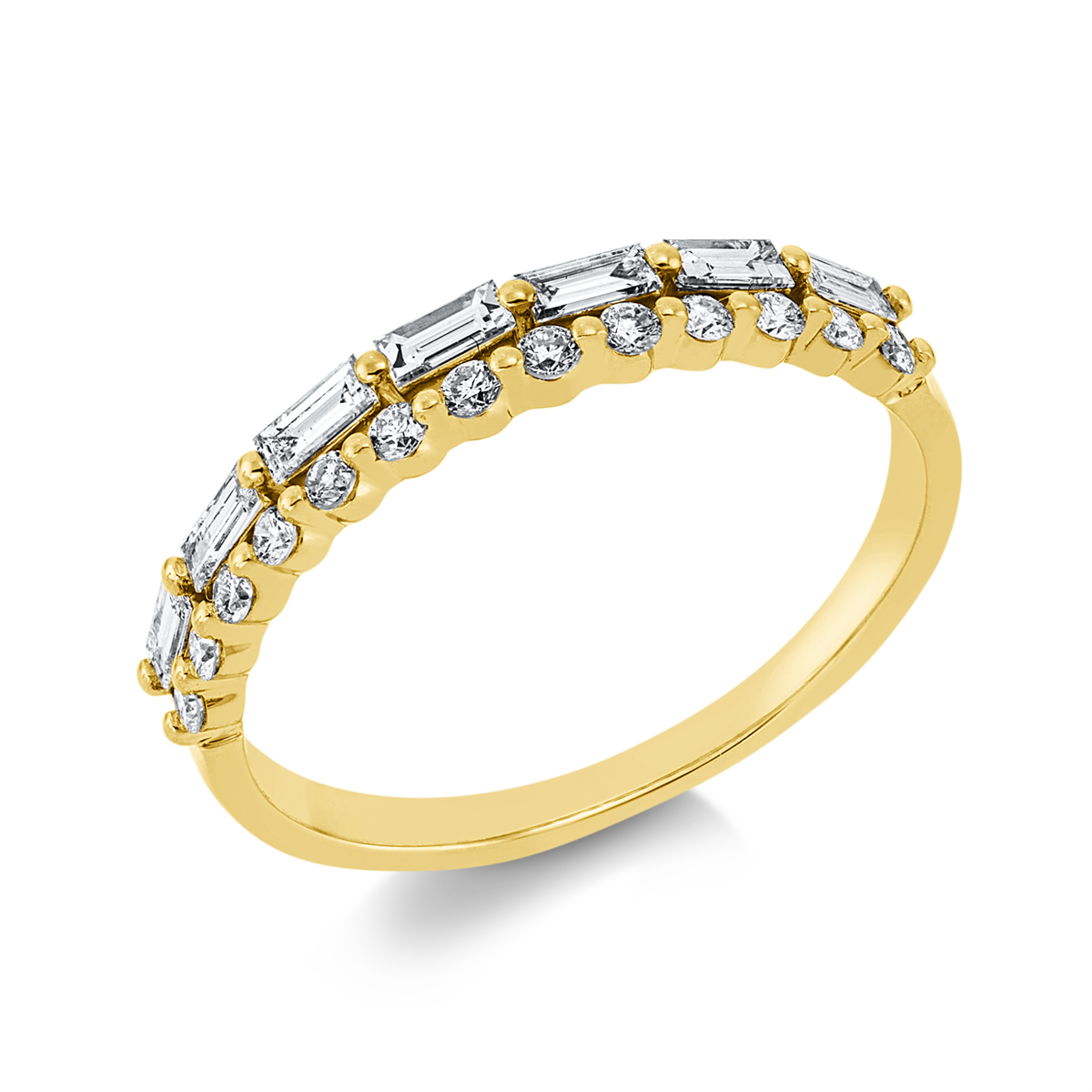 diamond full cut baguette ring in yellow gold