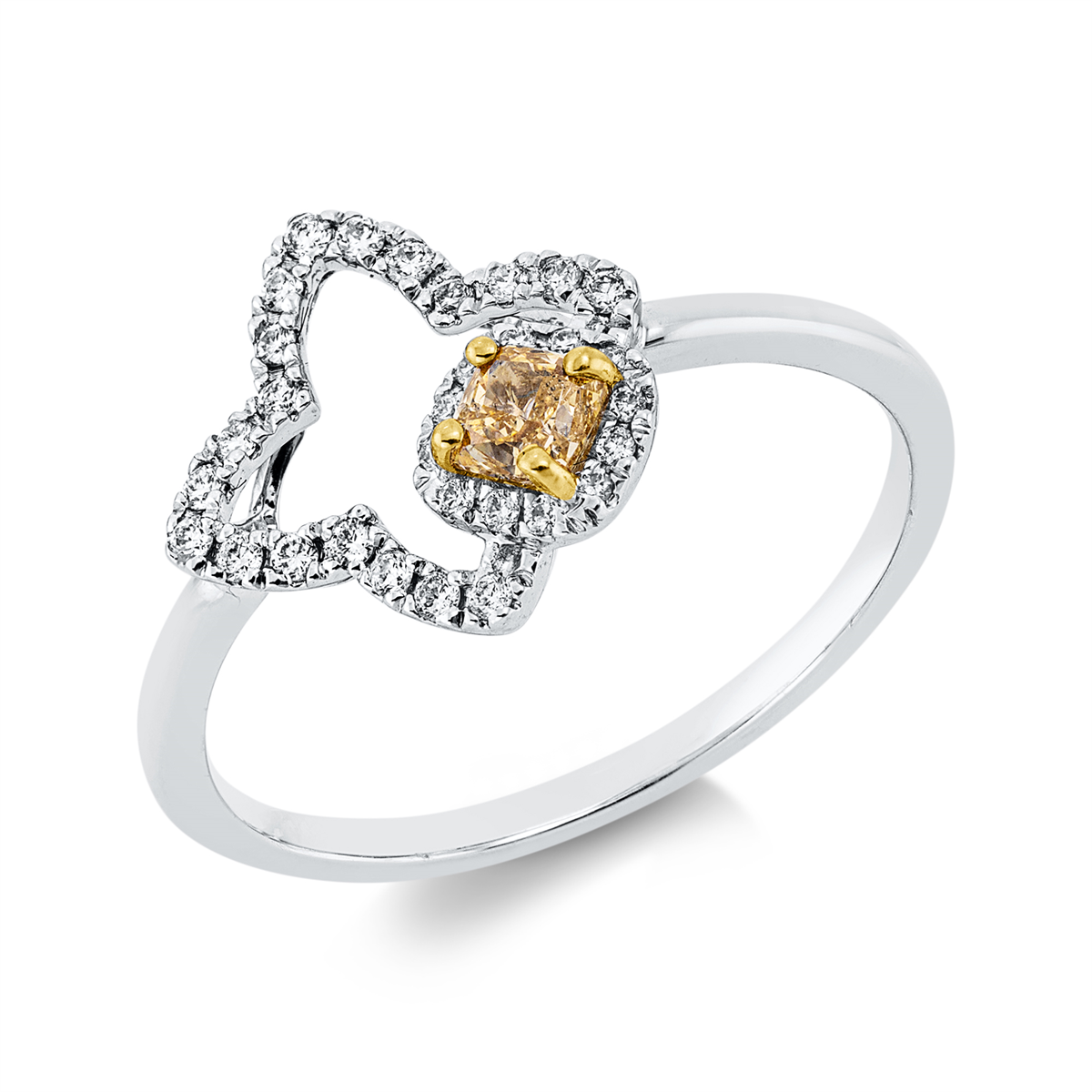 diamond full cut fancy colored diamond ring in white gold / yellow gold