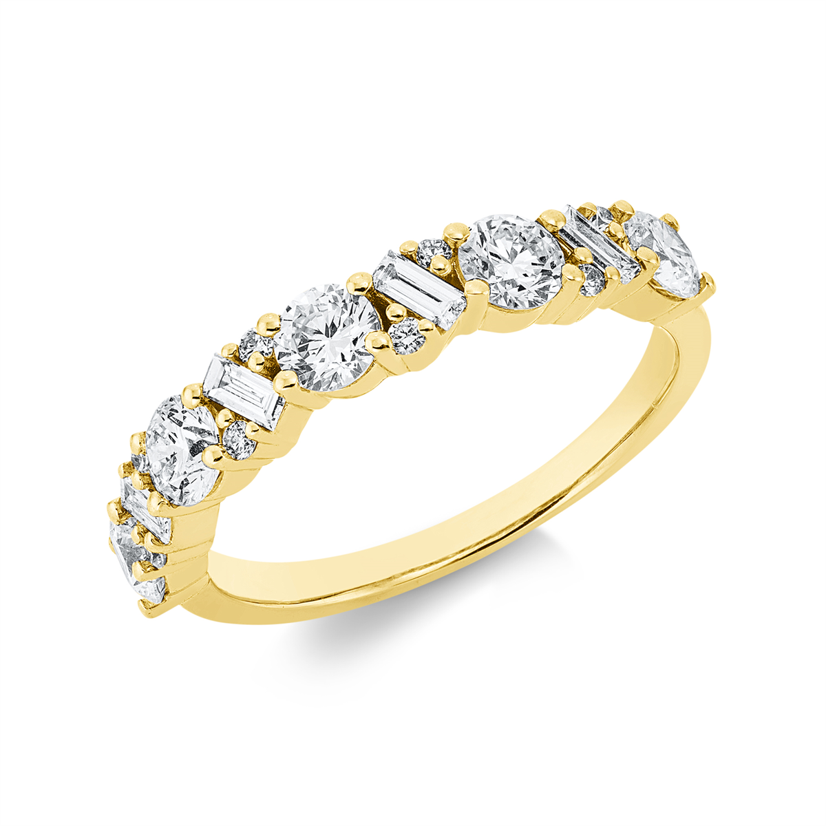 diamond full cut baguette ring in yellow gold