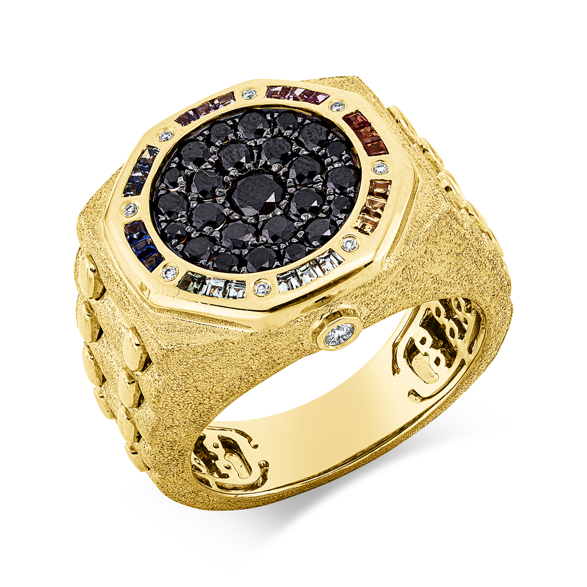 diamond full cut sapphire fancy colored diamond ring in yellow gold