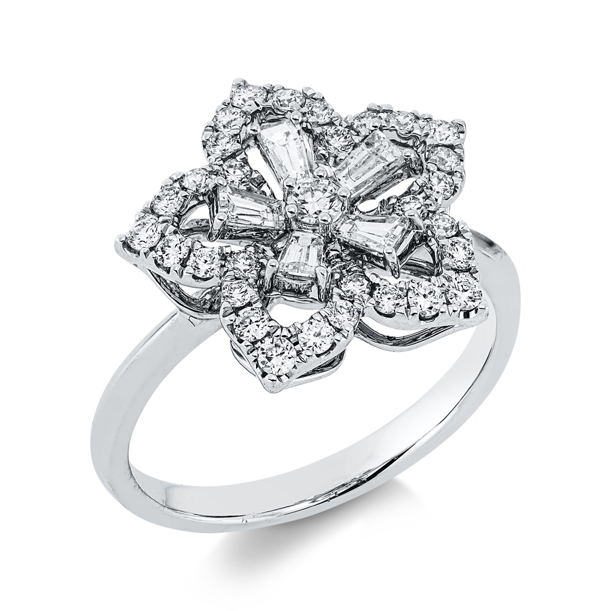 diamond full cut baguette ring in white gold