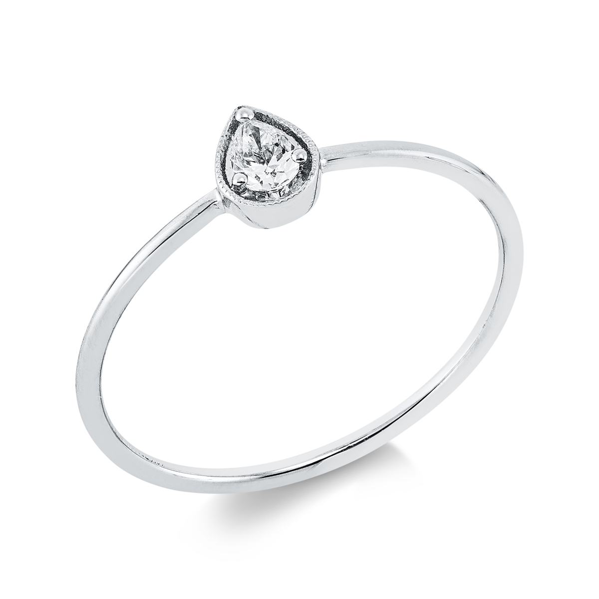 pear shape modern woman ring in white gold