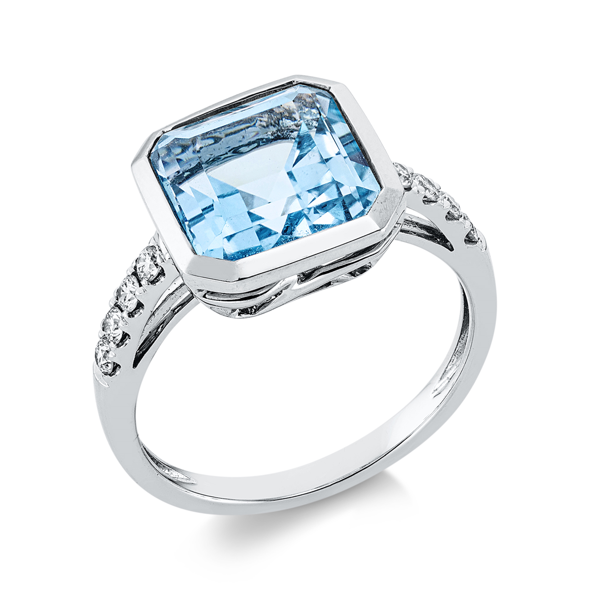 diamond full cut topaz colored stone fashion ring in white gold