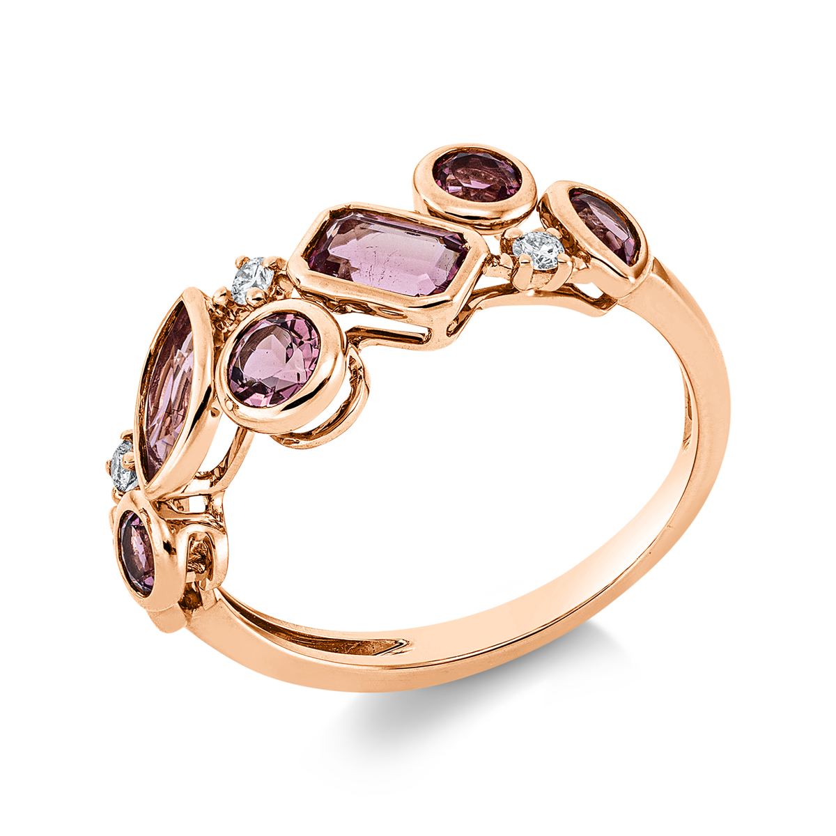 diamond full cut tourmaline colored stone fashion ring in red gold