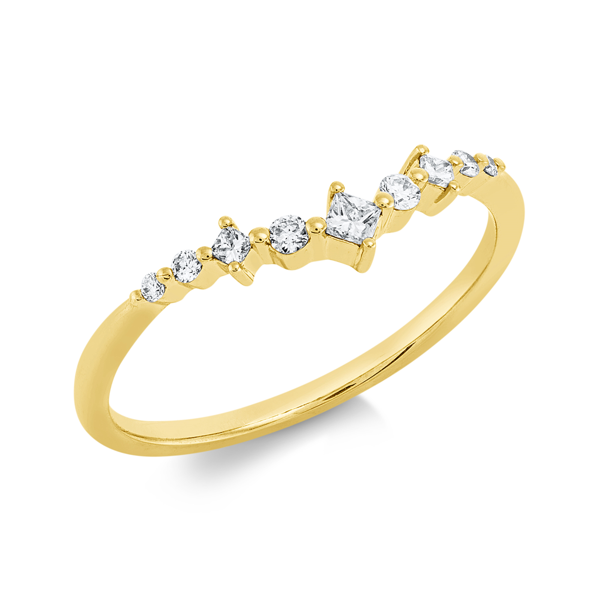 diamond full cut modern woman ring in yellow gold