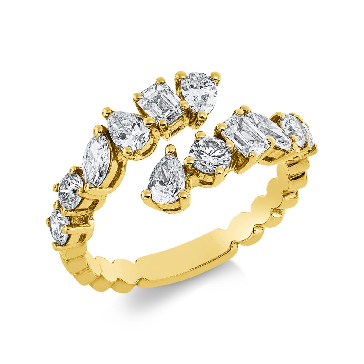 diamond full cut modern woman ring in yellow gold