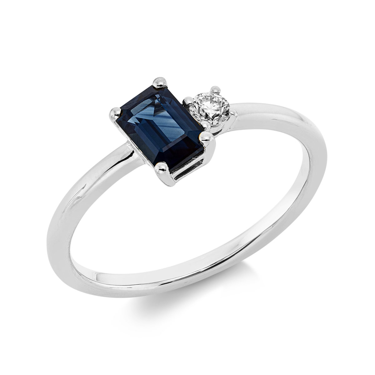 diamond full cut sapphire colored stone classic ring in white gold