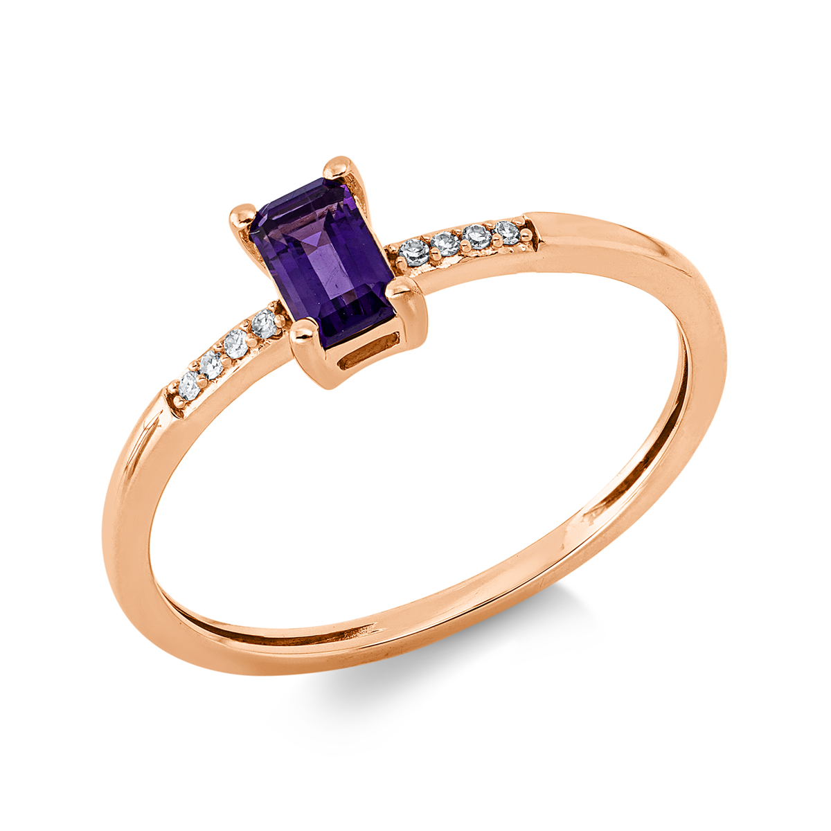 diamond full cut amethyst colored stone fashion ring in red gold
