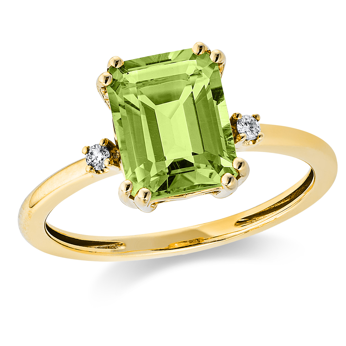 diamond full cut peridot colored stone fashion ring in yellow gold