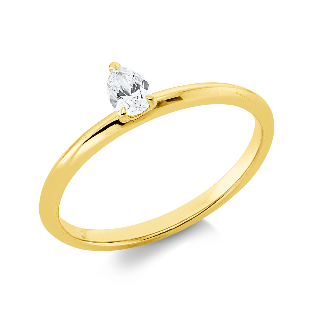 pear shape solitaire ring in yellow gold